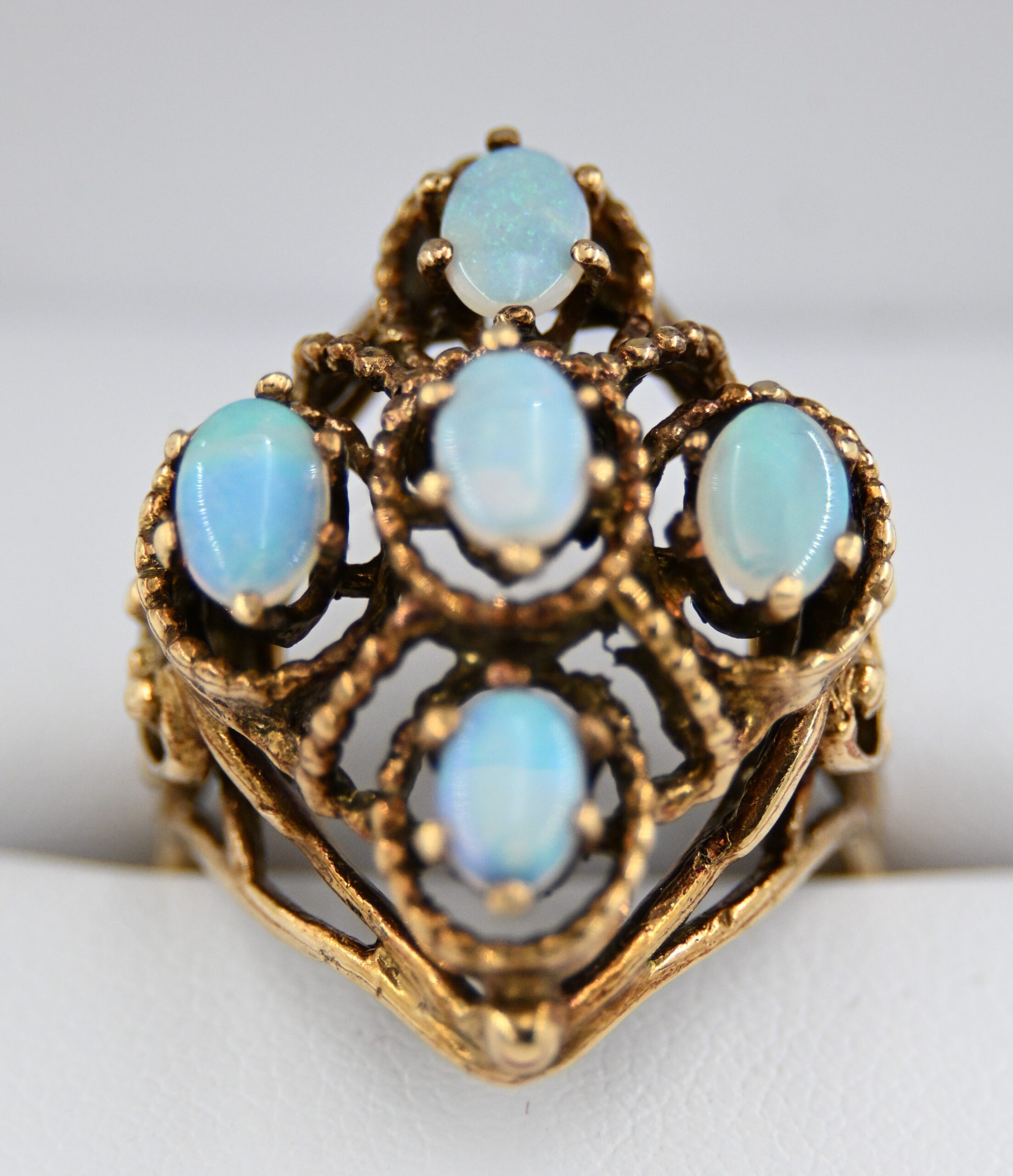 Vintage 14K Yellow Gold Five Stone Opal Cluster Cocktail Ring