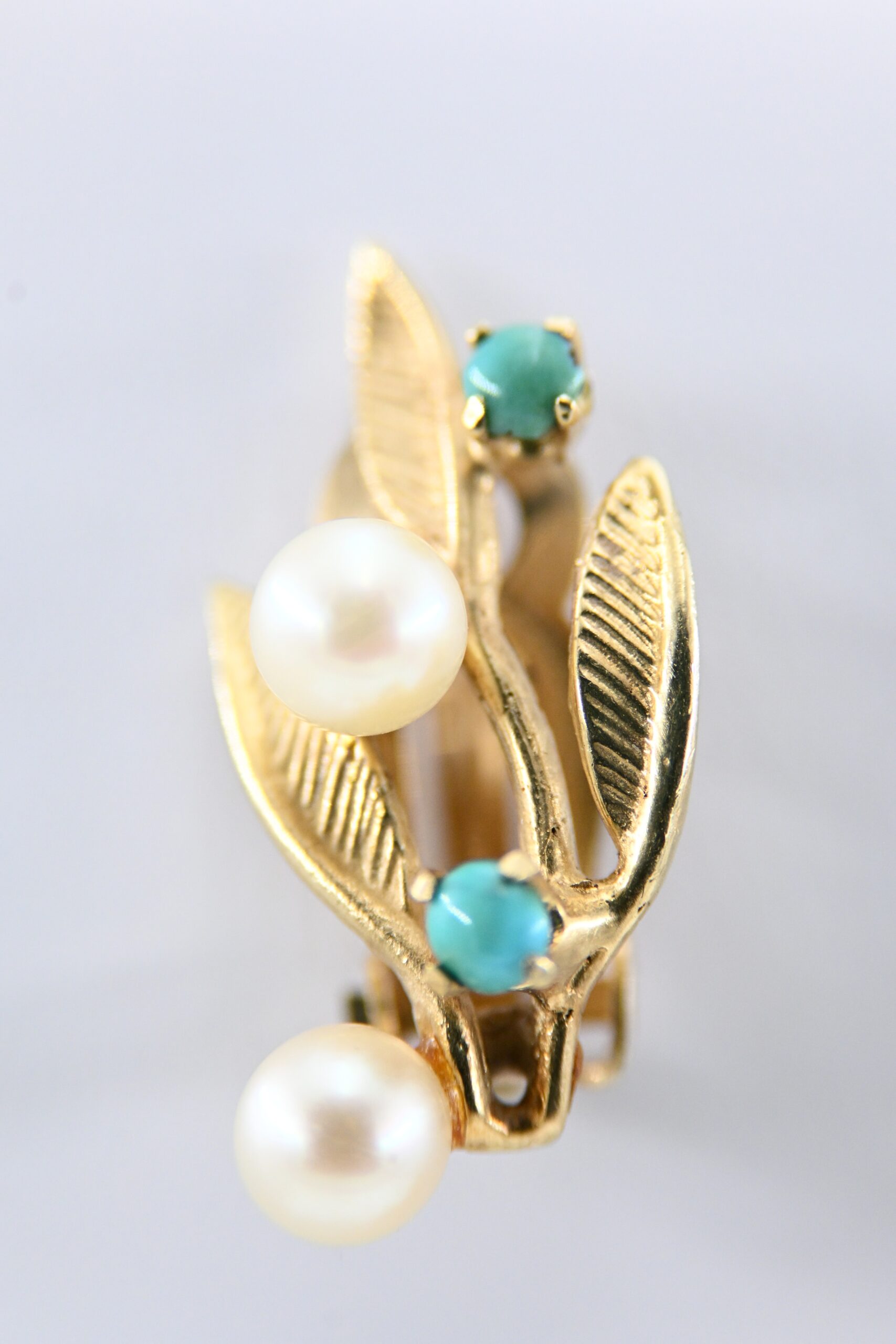 14K Gold Cultured Pearl and Turquoise Earrings with Associated Pendant - Image 5