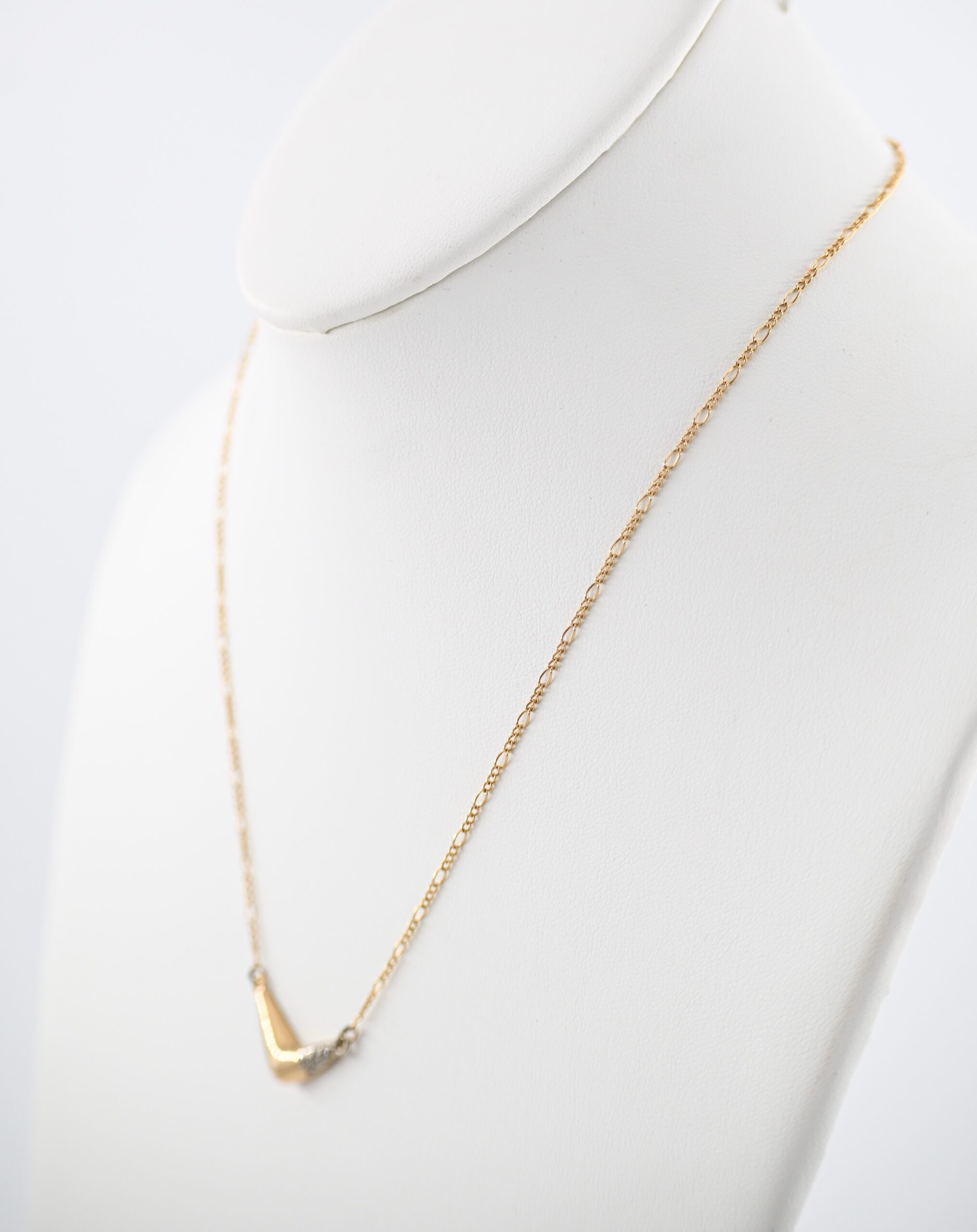 14K Yellow Gold V-Shape Chevron Pendant Necklace with Diamond Accents - Image 2