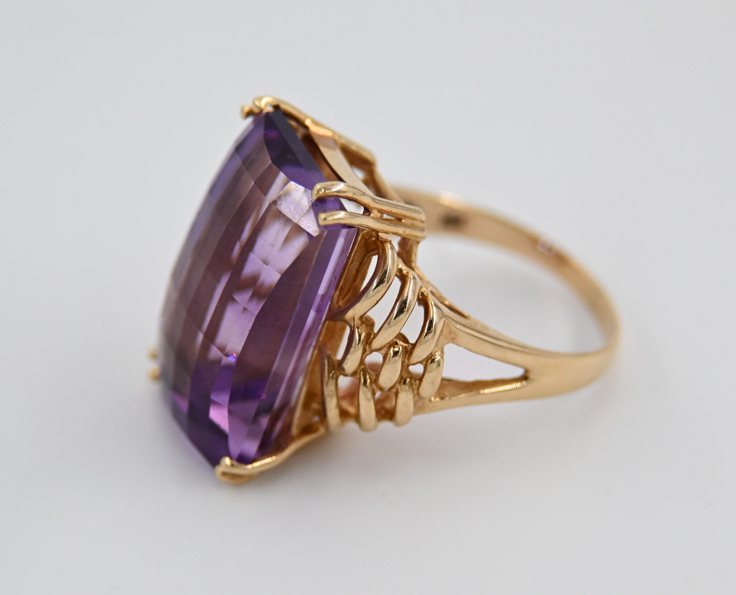 14K Yellow Gold Large Emerald-Cut Amethyst Cocktail Ring - Image 2