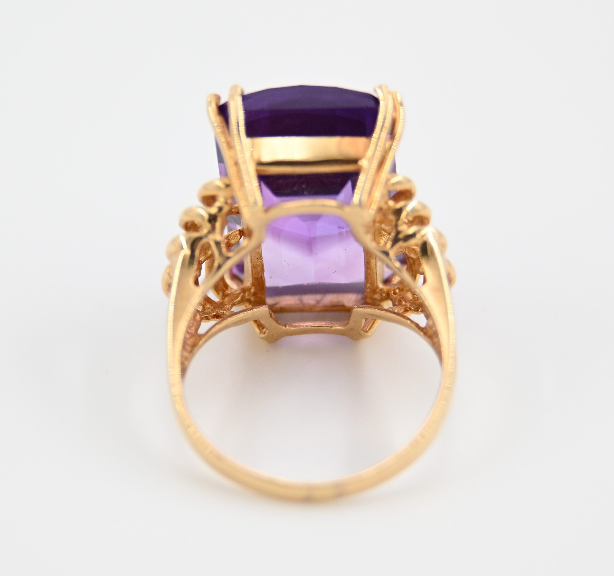 14K Yellow Gold Large Emerald-Cut Amethyst Cocktail Ring - Image 3