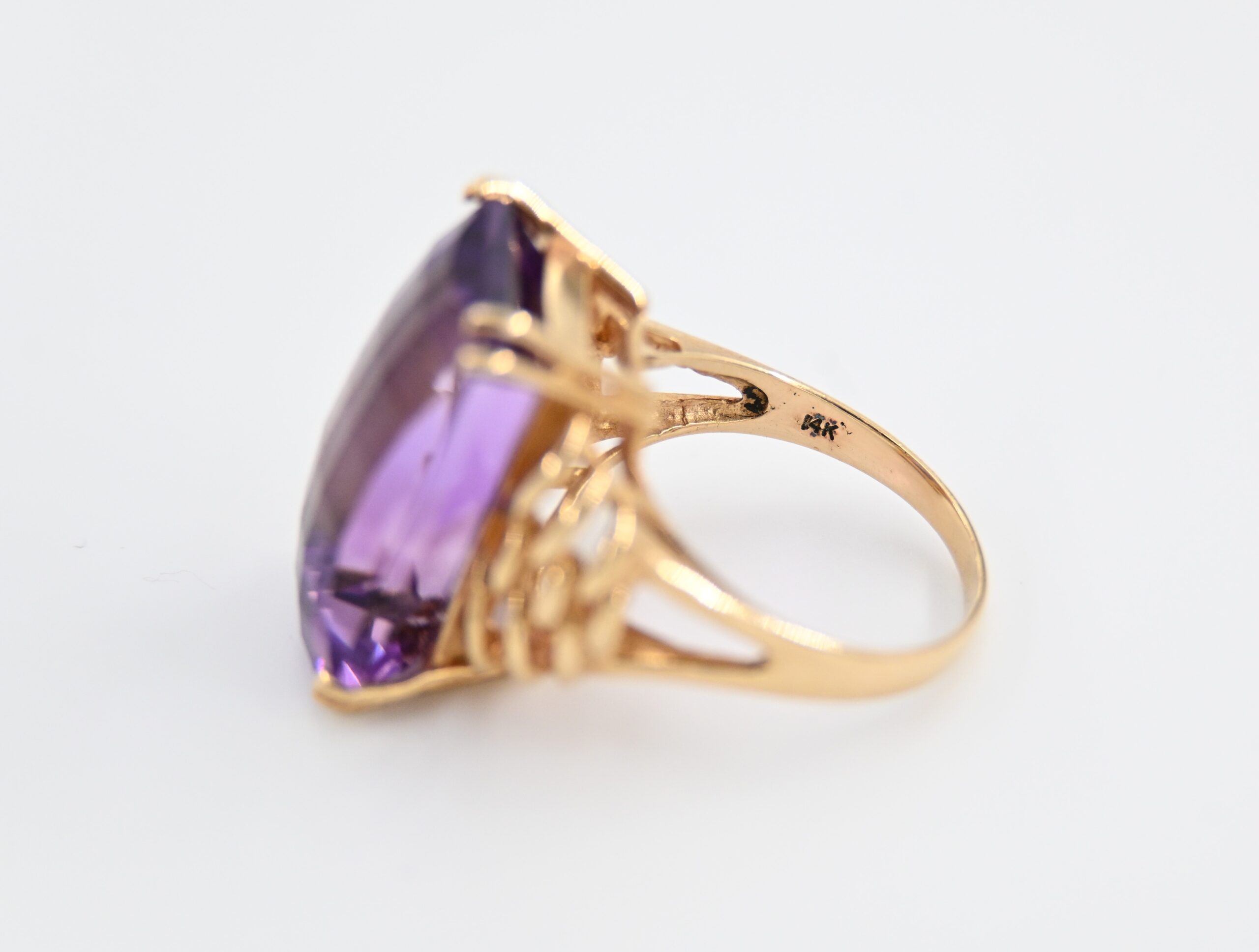 14K Yellow Gold Large Emerald-Cut Amethyst Cocktail Ring - Image 6