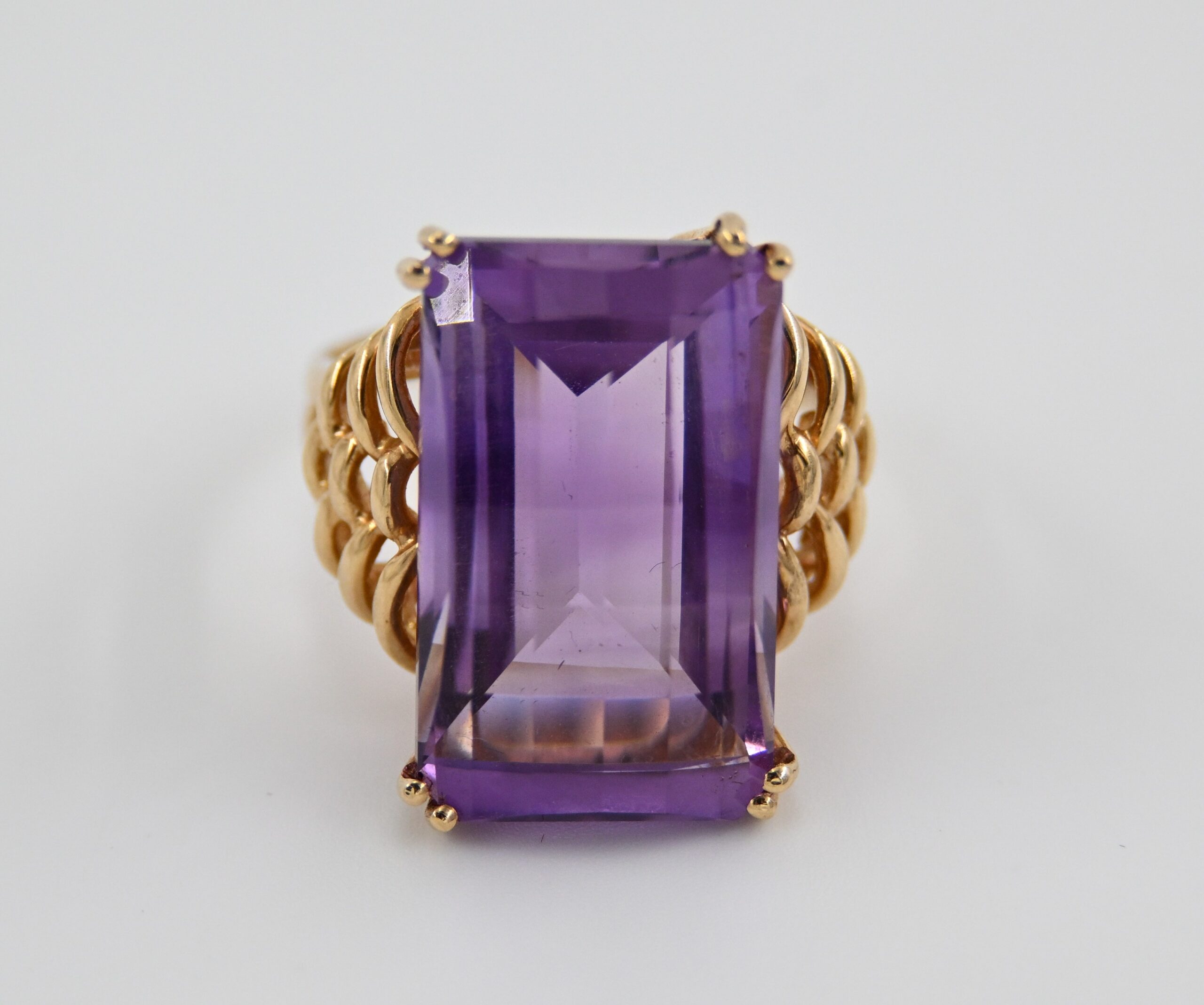 14K Yellow Gold Large Emerald-Cut Amethyst Cocktail Ring