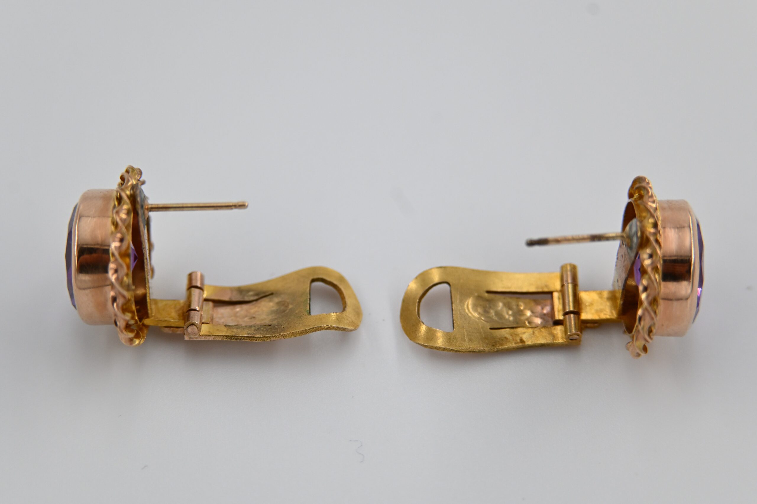 Pair of Vintage Rose Gold Amethyst Pierced Clip Back Earrings - Image 2
