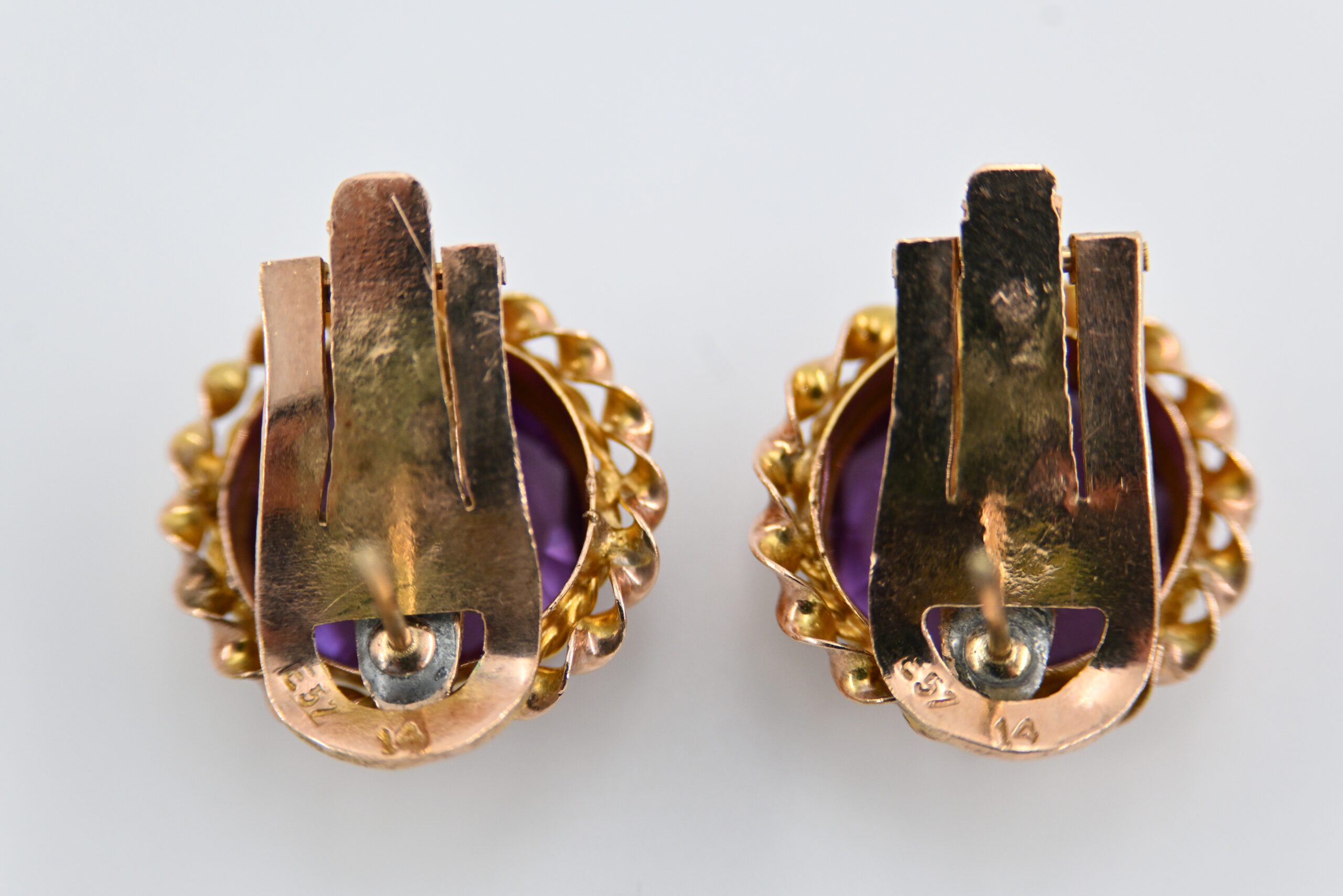 Pair of Vintage Rose Gold Amethyst Pierced Clip Back Earrings - Image 3
