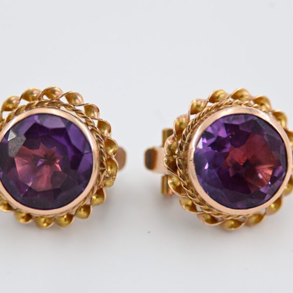 Pair of Vintage Rose Gold Amethyst Pierced Clip Back Earrings