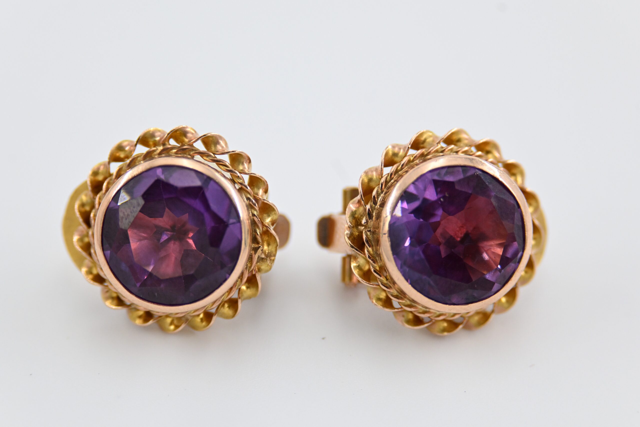 Pair of Vintage Rose Gold Amethyst Pierced Clip Back Earrings - Image 4