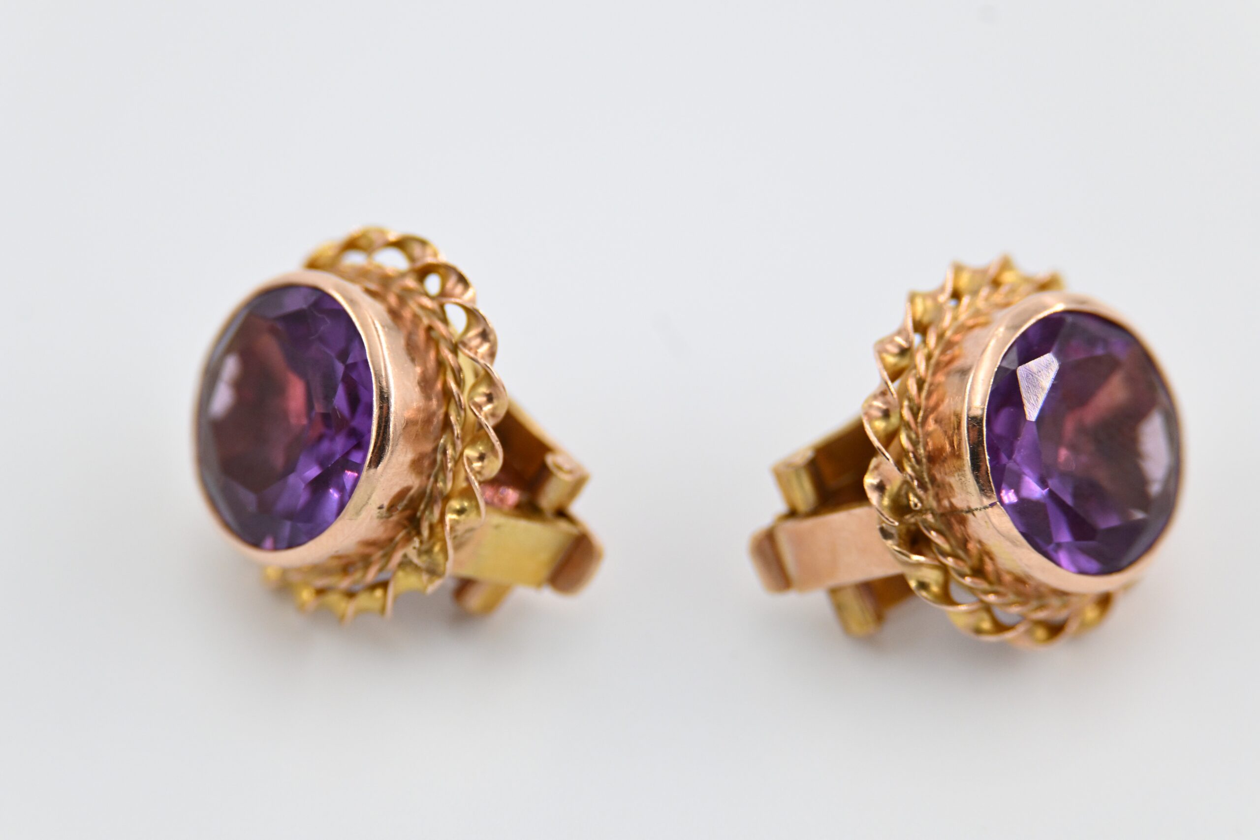 Pair of Vintage Rose Gold Amethyst Pierced Clip Back Earrings - Image 5