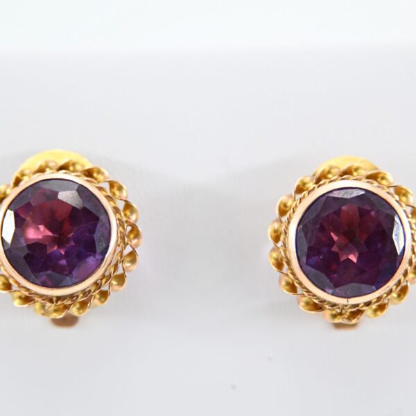 Pair of Vintage Rose Gold Amethyst Pierced Clip Back Earrings