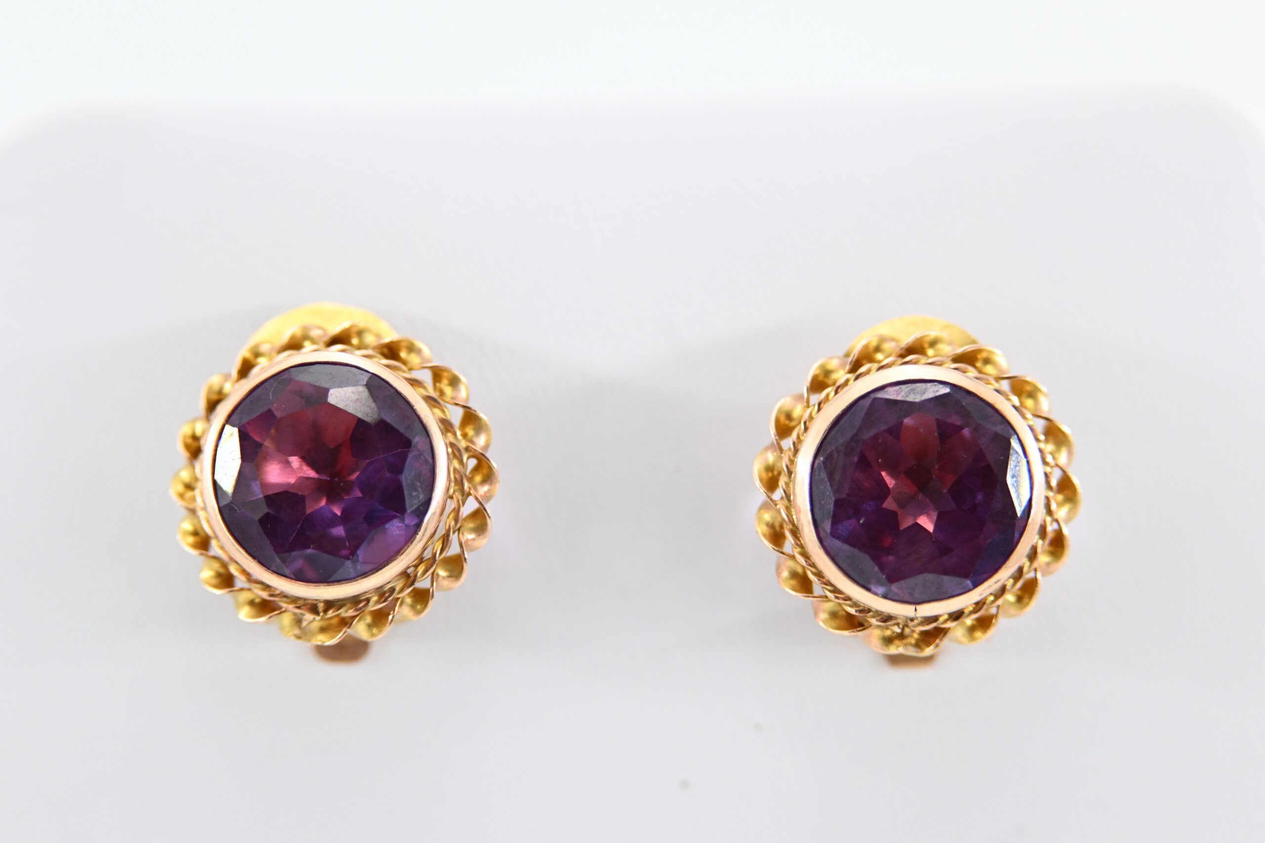 Pair of Vintage Rose Gold Amethyst Pierced Clip Back Earrings