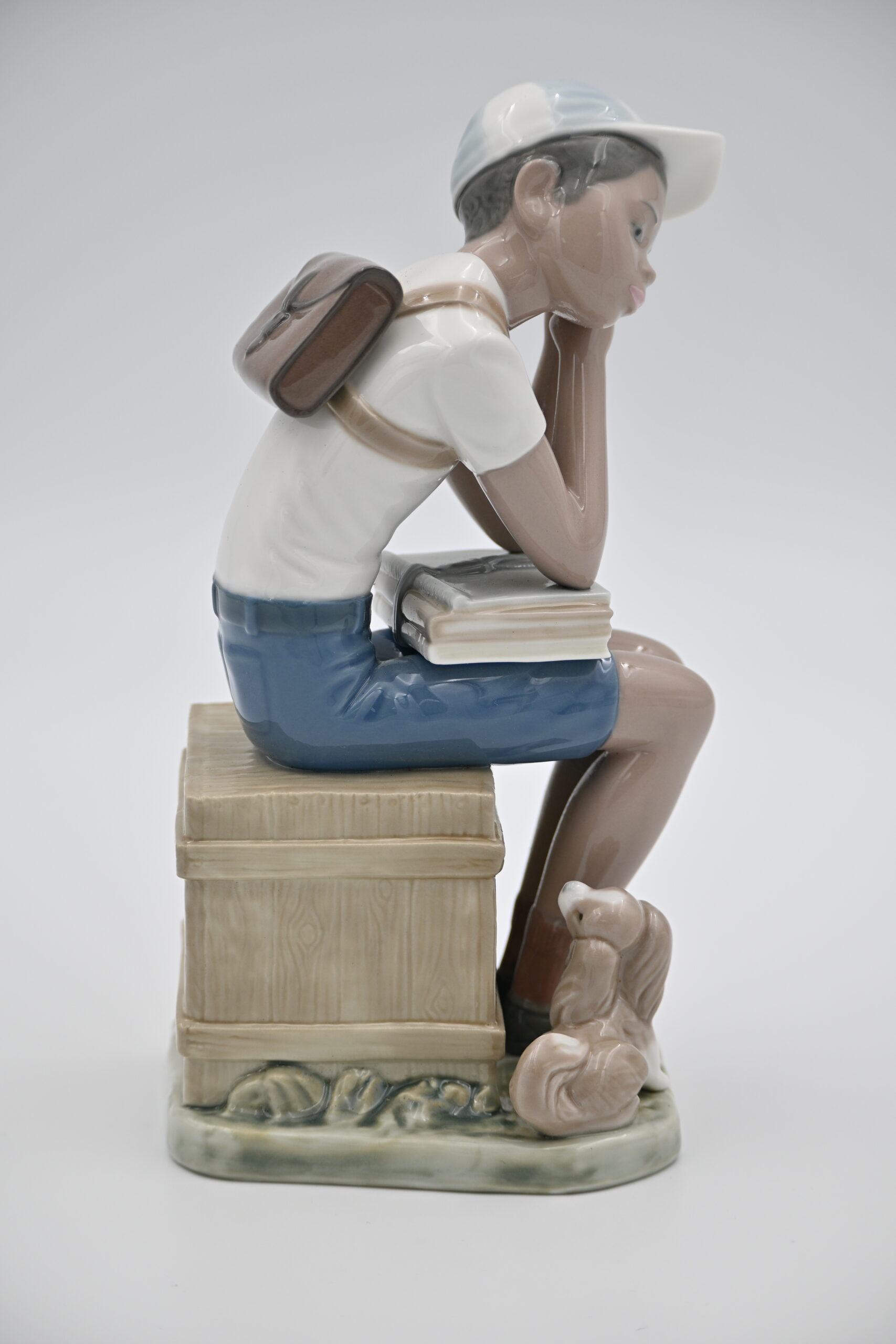 Lladro Porcelain Figurine Pensive Schoolboy with Dog, #5250