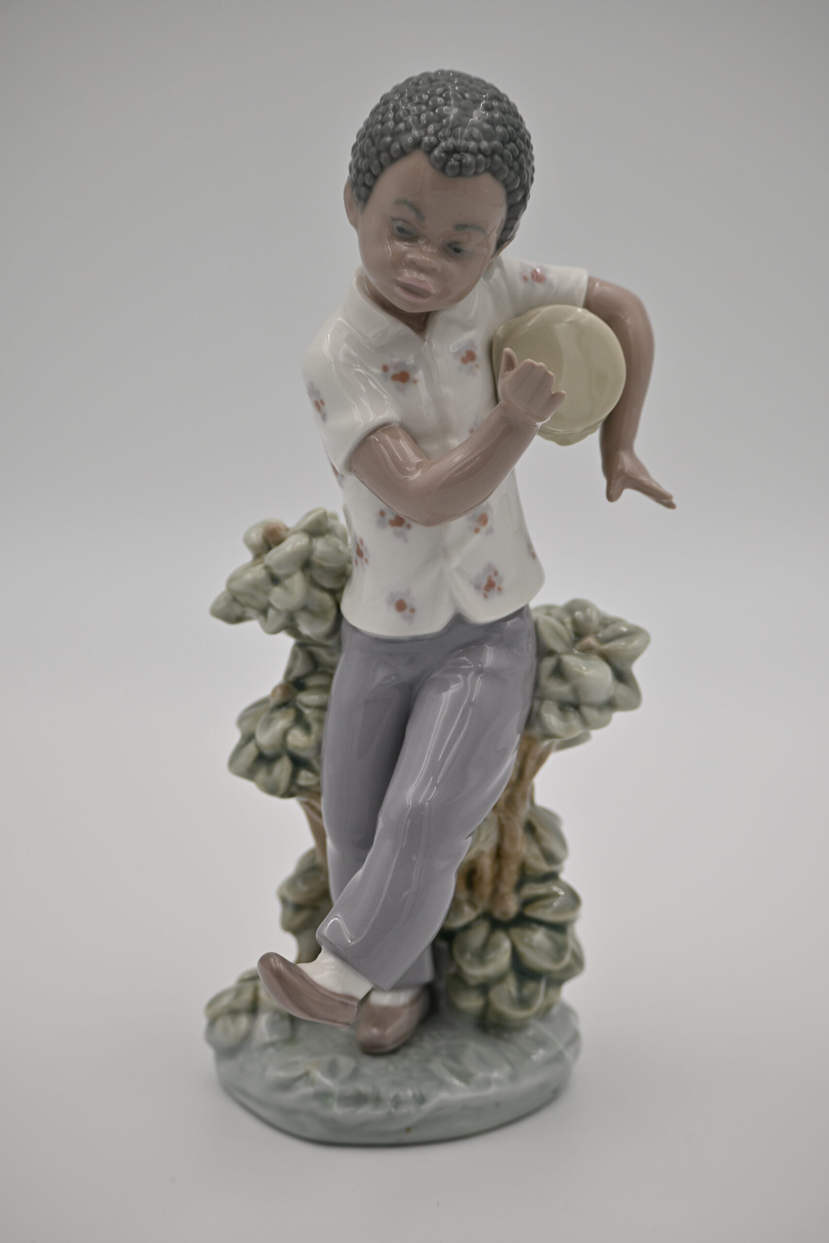 Lladro Porcelain Figurine Boy with Tambourine Dancing by Tree