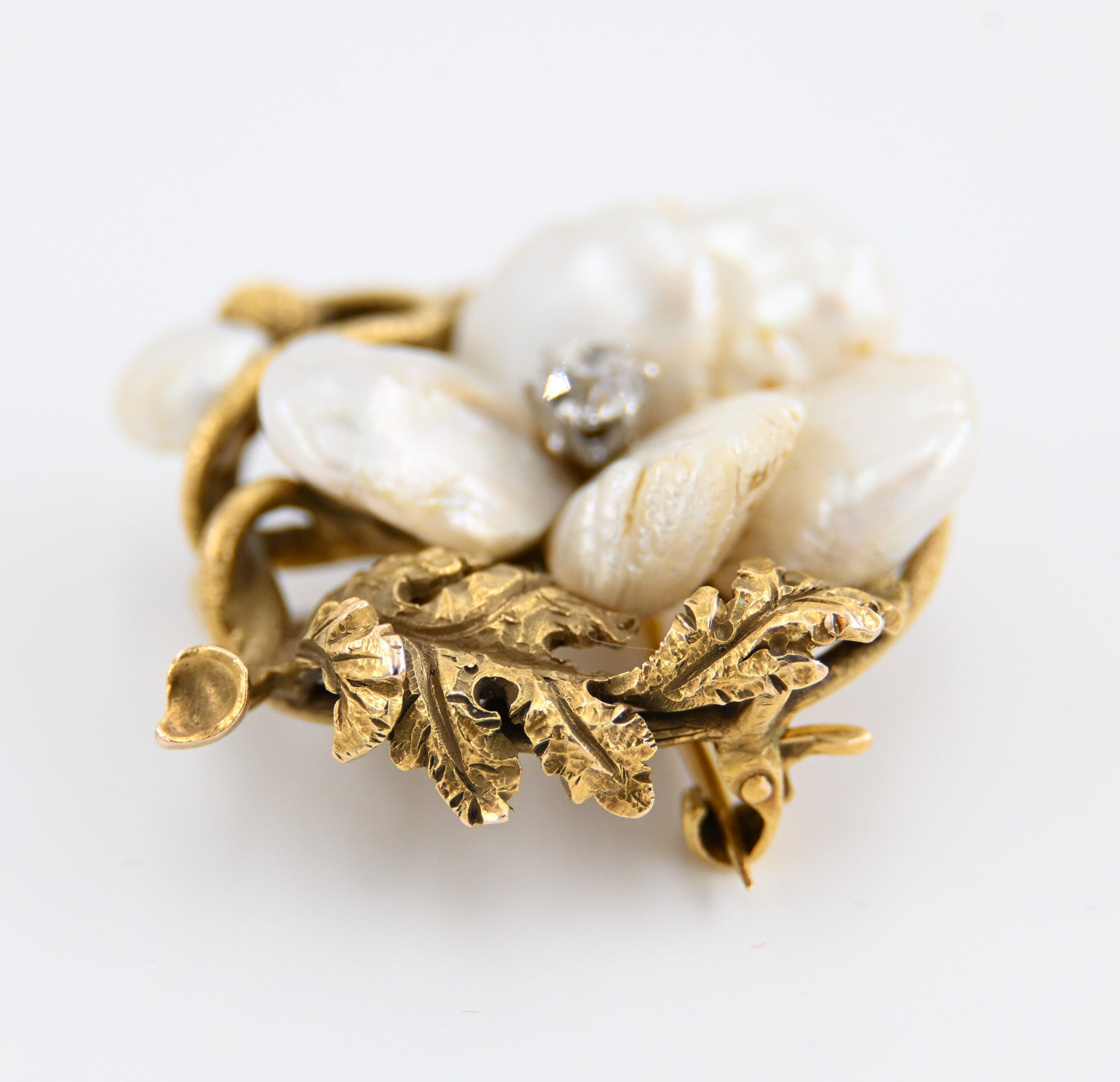 Antique Art Nouveau Gold Mississippi River Baroque Pearl & Diamond Brooch - Image 2