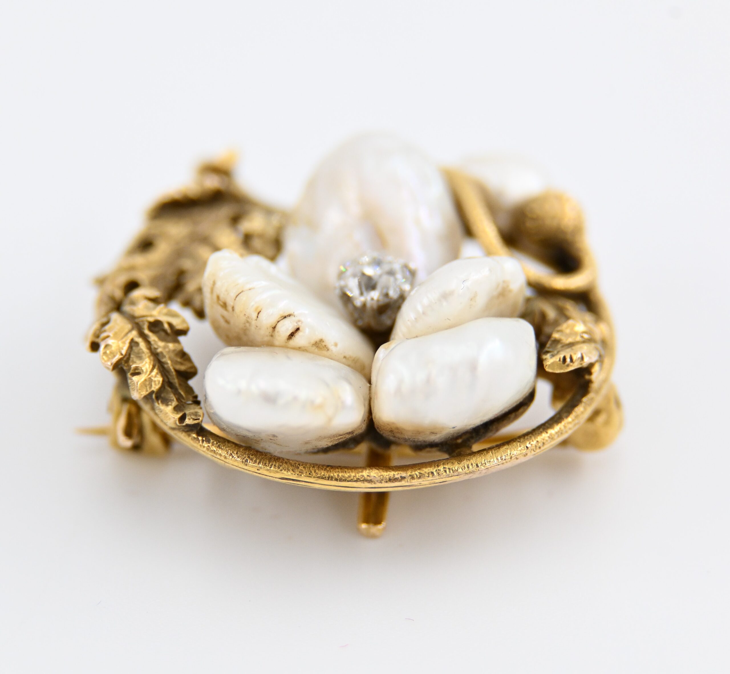 Antique Art Nouveau Gold Mississippi River Baroque Pearl & Diamond Brooch - Image 3