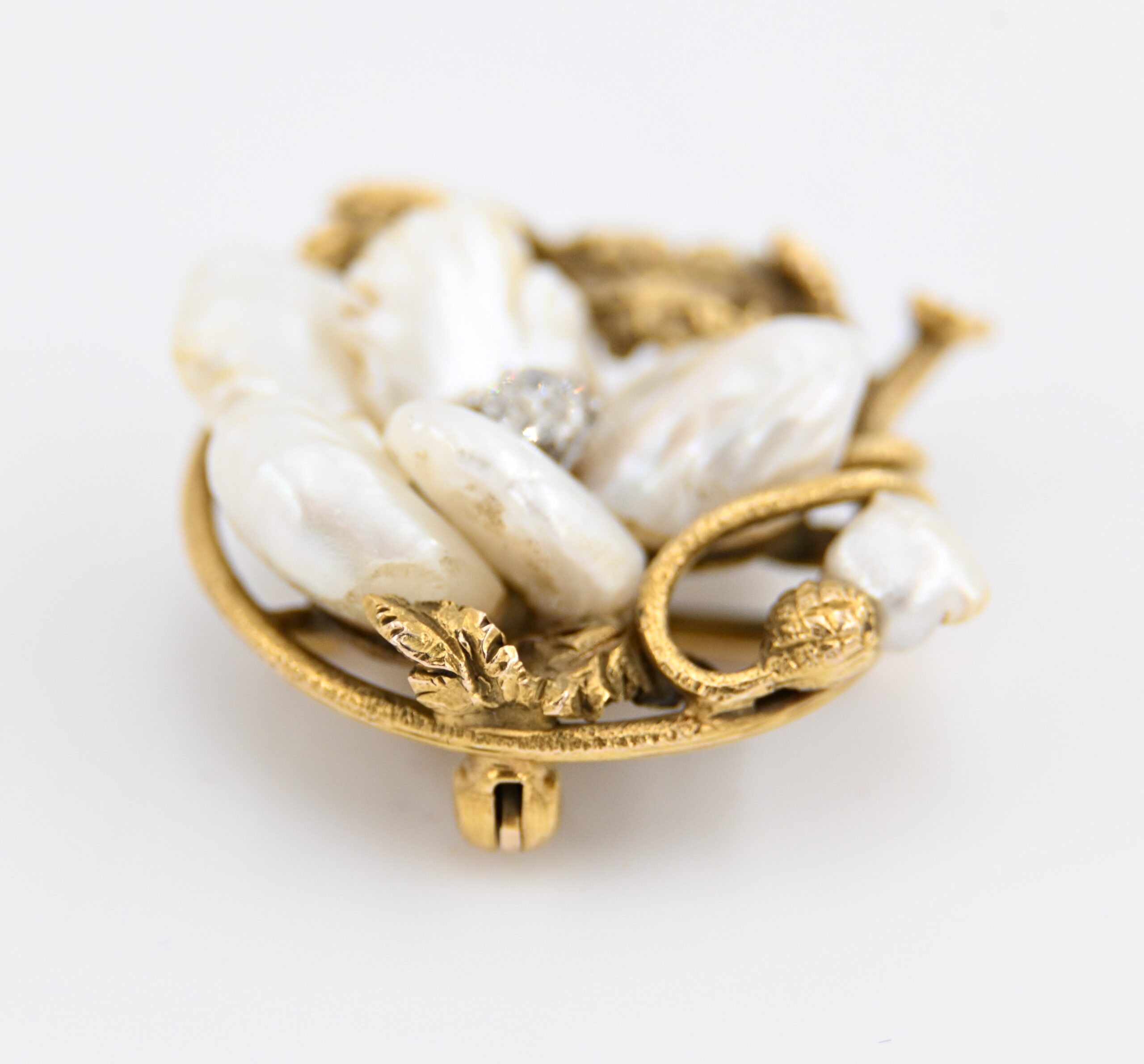 Antique Art Nouveau Gold Mississippi River Baroque Pearl & Diamond Brooch - Image 4