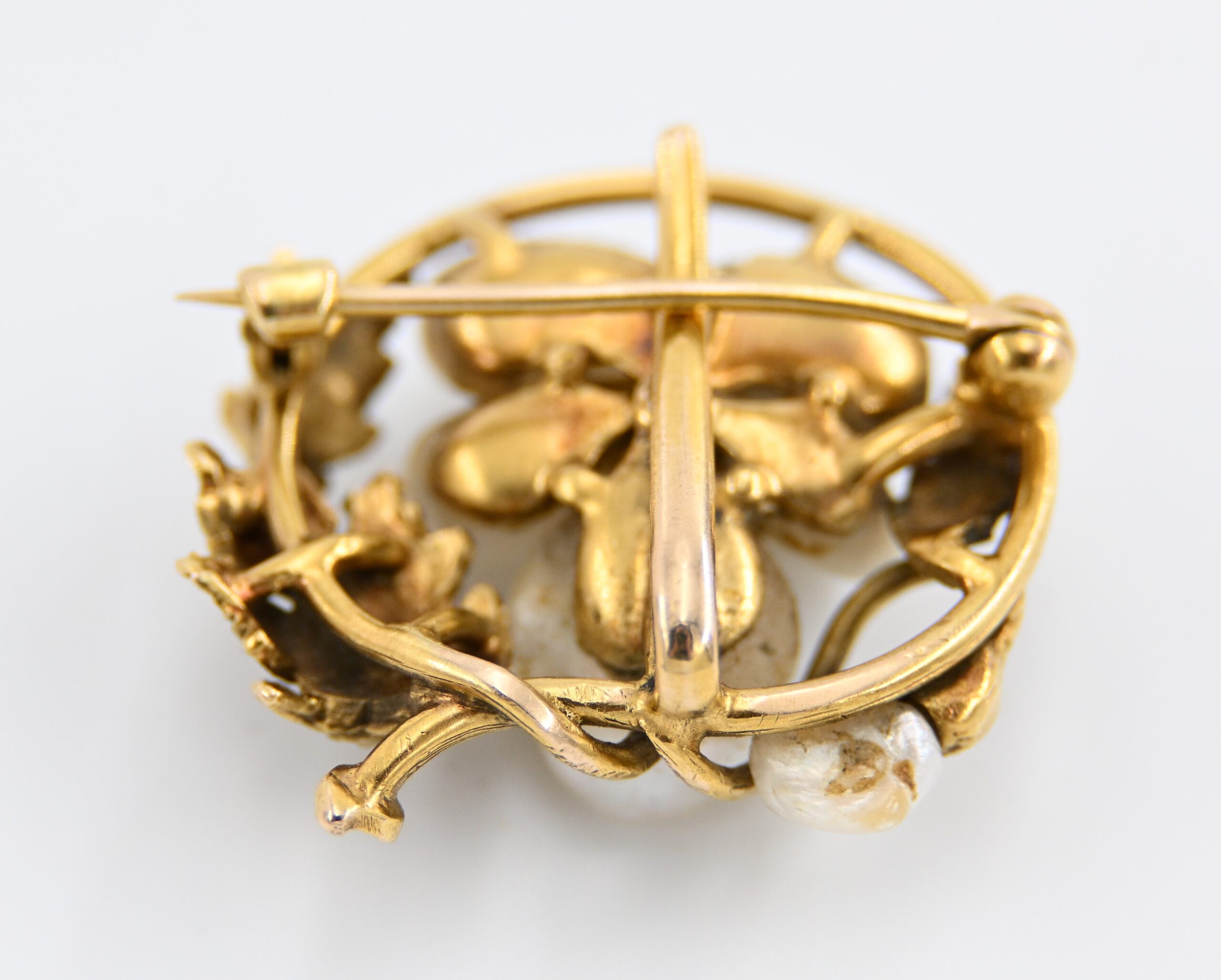 Antique Art Nouveau Gold Mississippi River Baroque Pearl & Diamond Brooch - Image 5