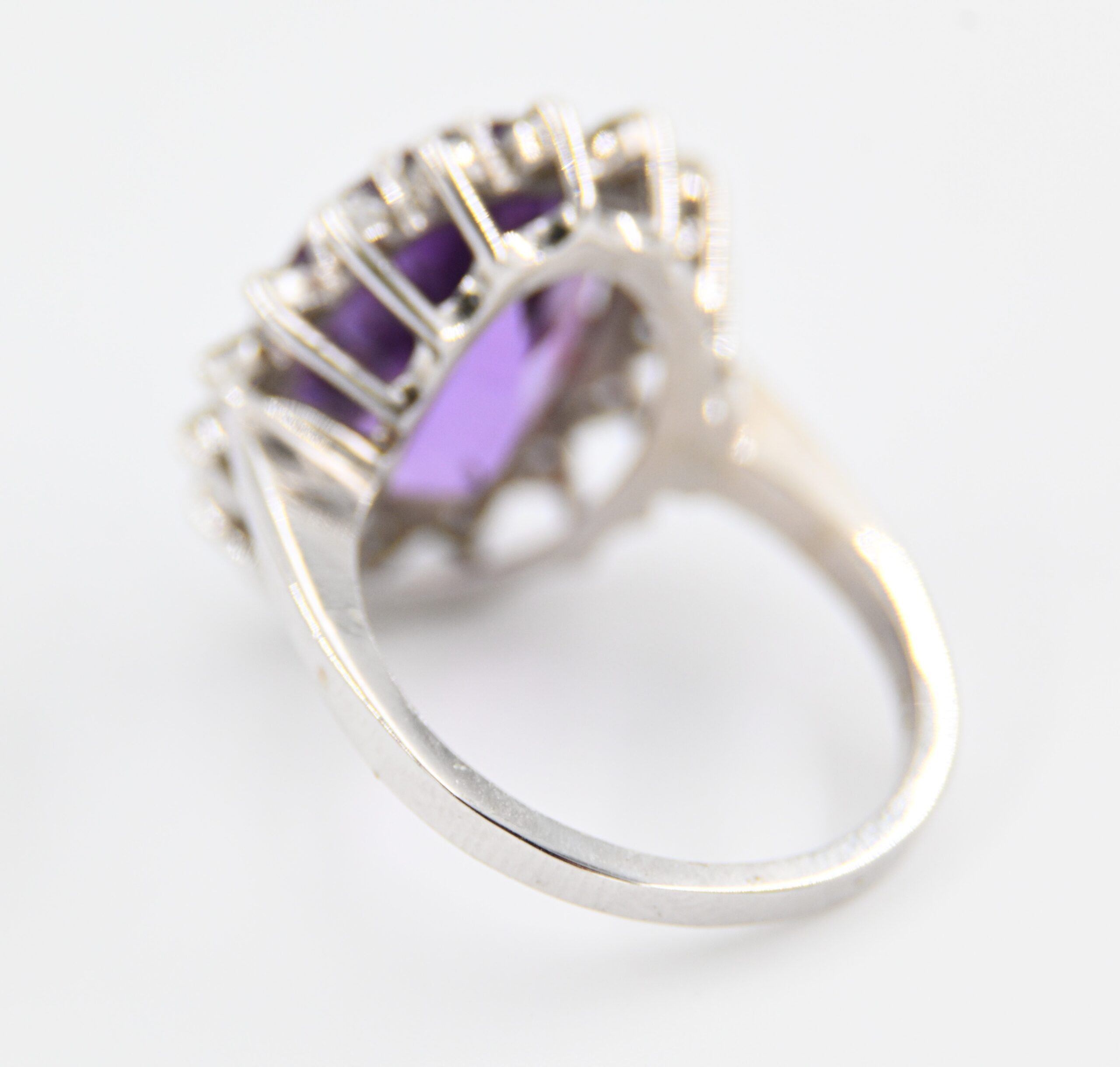 14K White Gold Oval Amethyst & Diamond Halo Cocktail Ring - Image 3