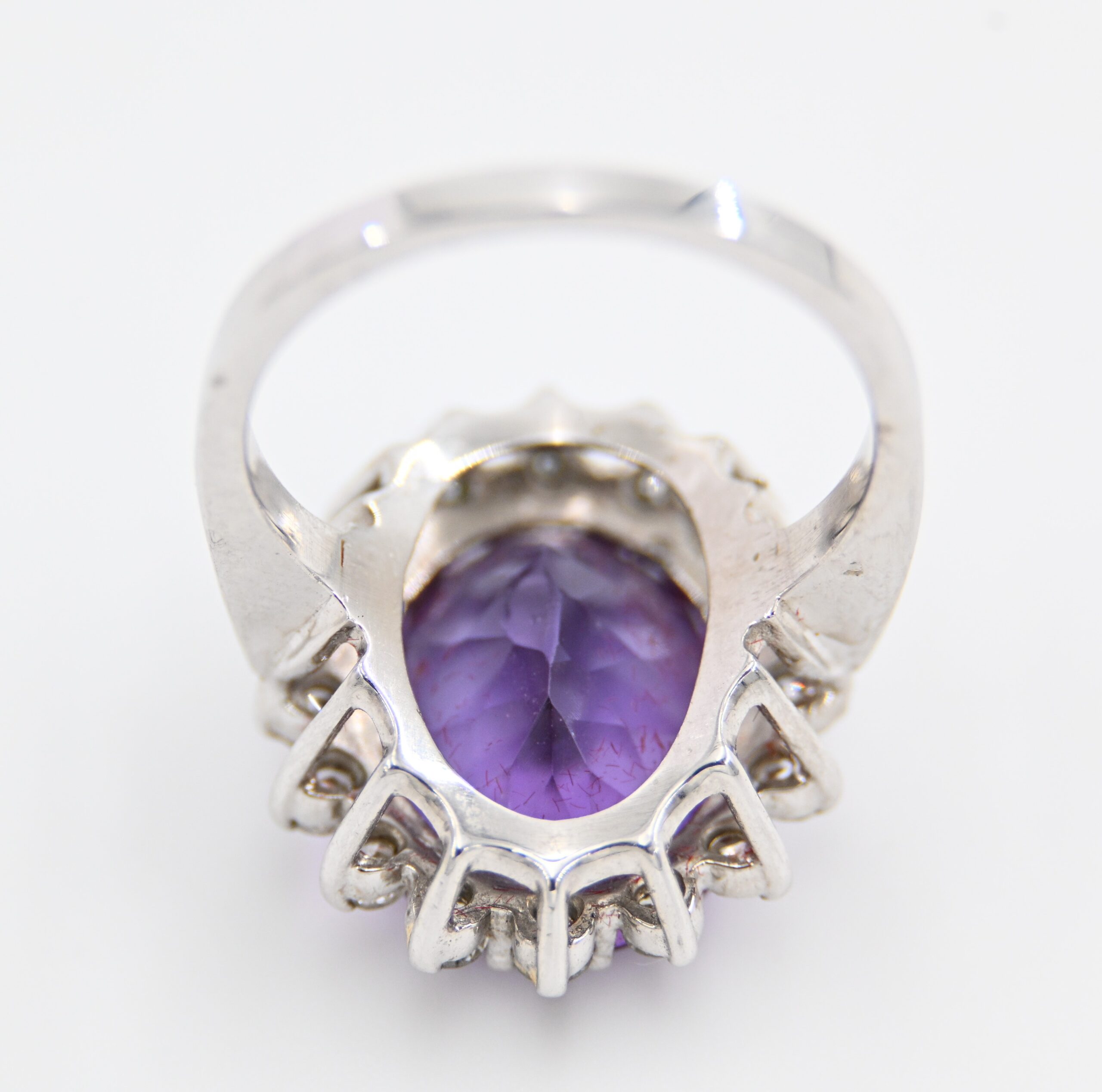 14K White Gold Oval Amethyst & Diamond Halo Cocktail Ring - Image 4