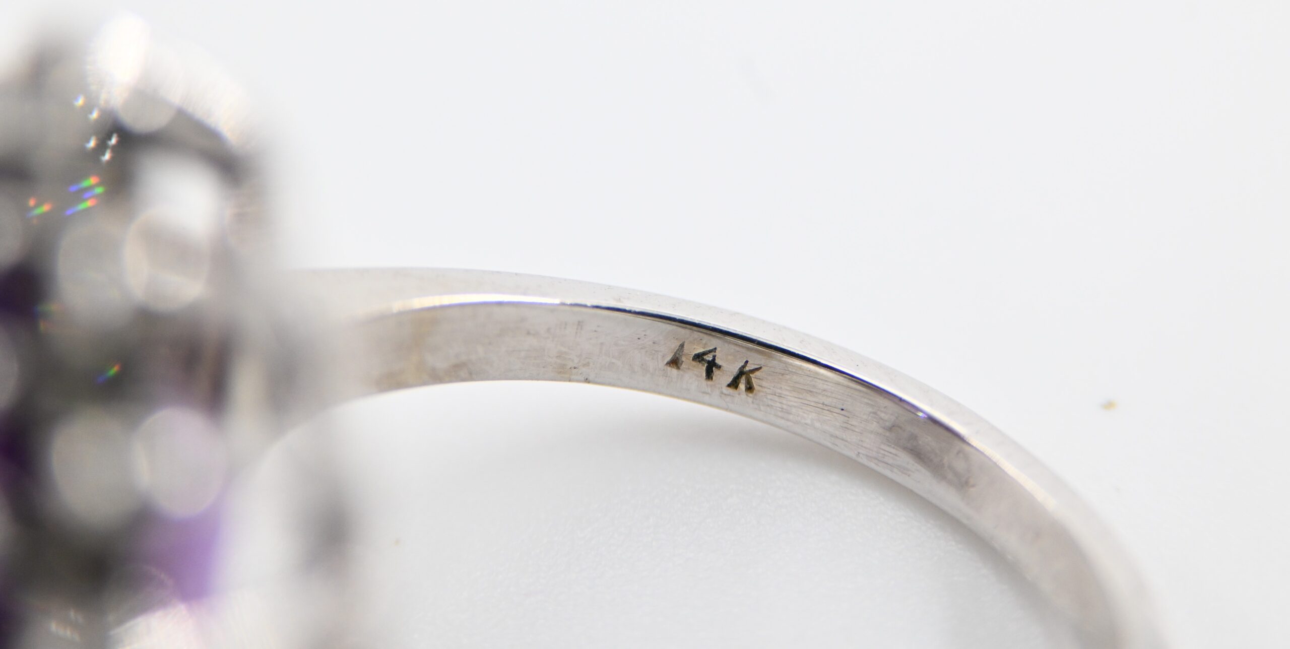 14K White Gold Oval Amethyst & Diamond Halo Cocktail Ring - Image 6