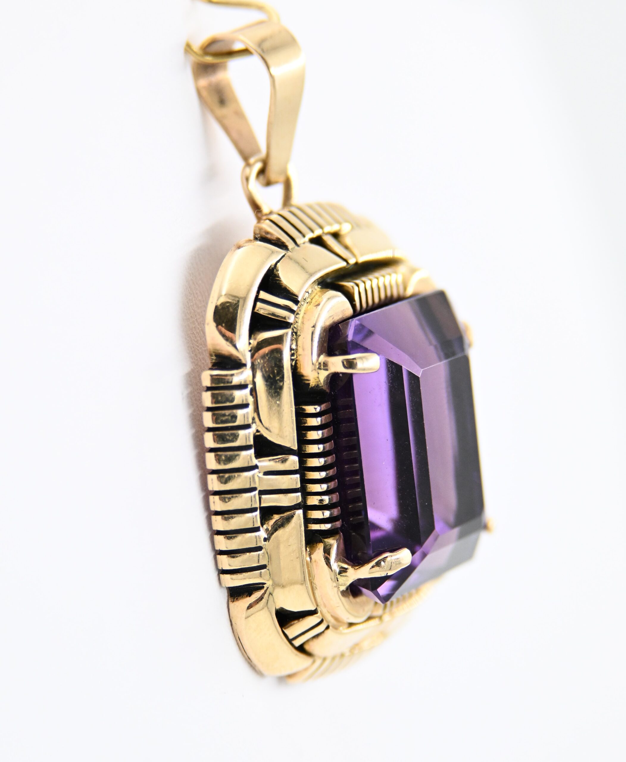Rare Important Charles Johnson Native American 14k Yellow Gold and Amethyst Pendant - Image 3