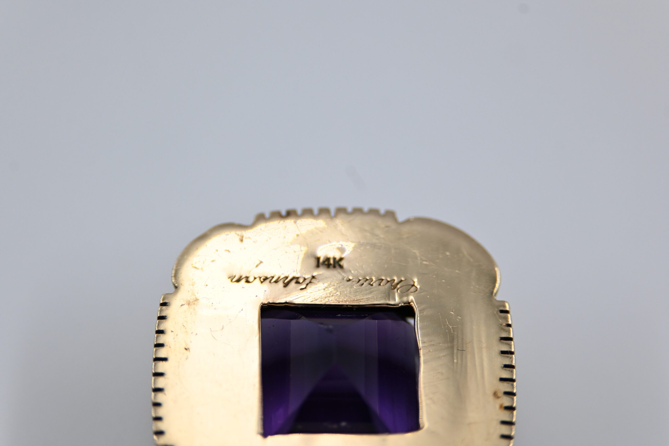 Rare Important Charles Johnson Native American 14k Yellow Gold and Amethyst Pendant - Image 5