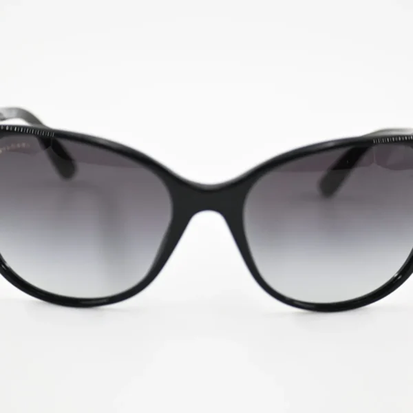 Bvlgari Black Cat-Eye Sunglasses with Rose Gold Crystal Buckle Temples