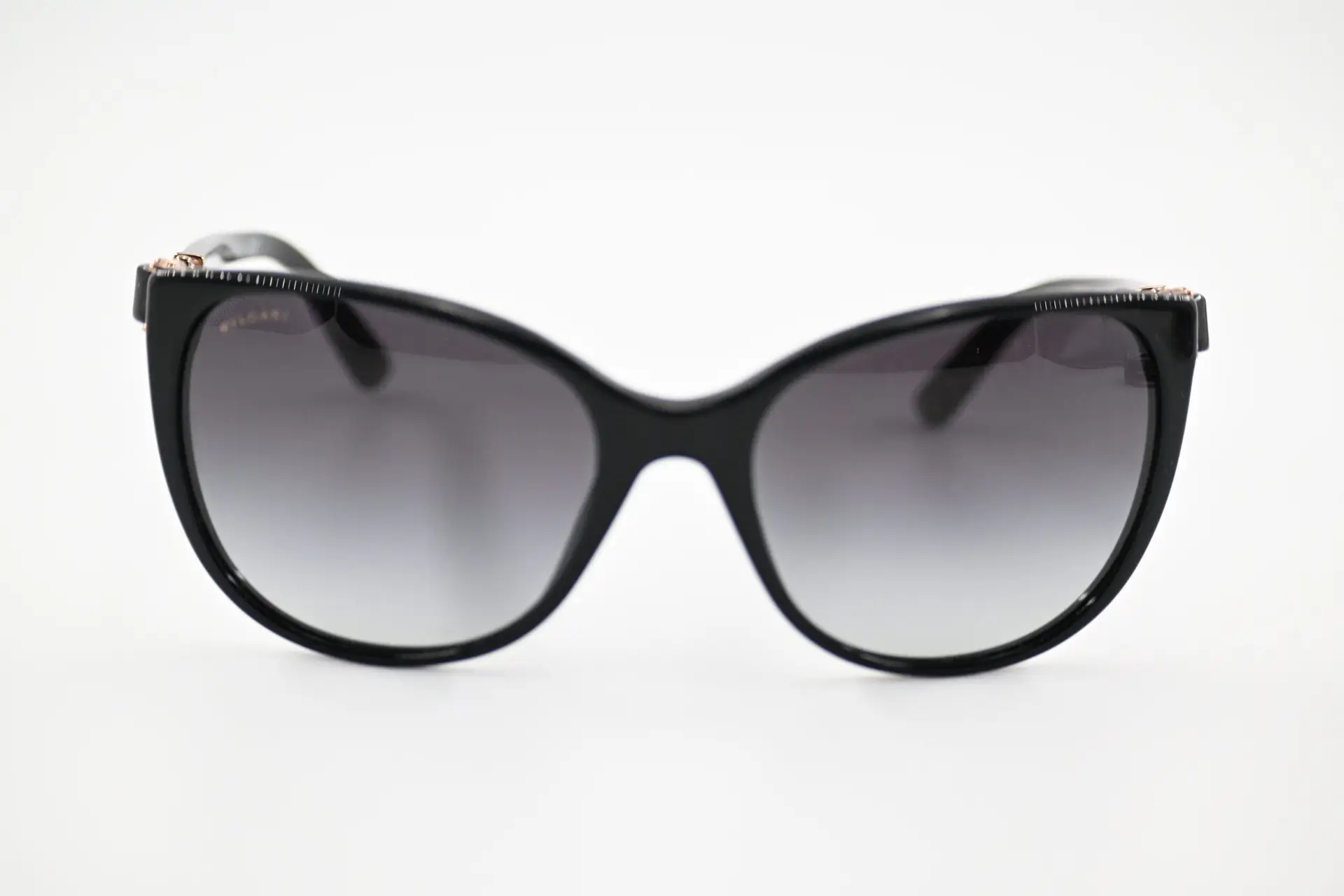 Bvlgari Black Cat-Eye Sunglasses with Rose Gold Crystal Buckle Temples