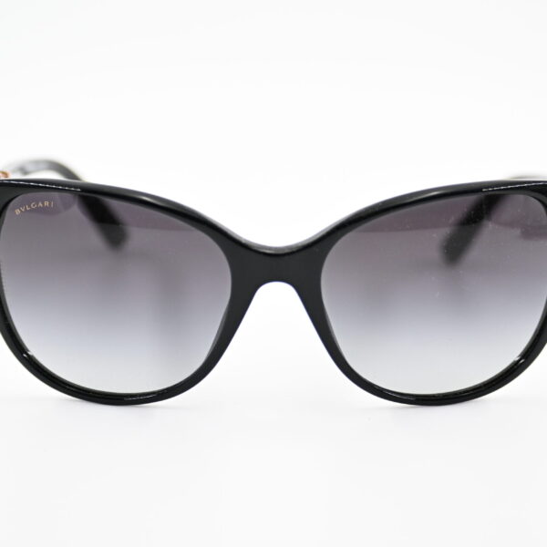 Bvlgari 8145-B Black Cat-Eye Sunglasses with Rose Gold Crystal Buckle Hinges