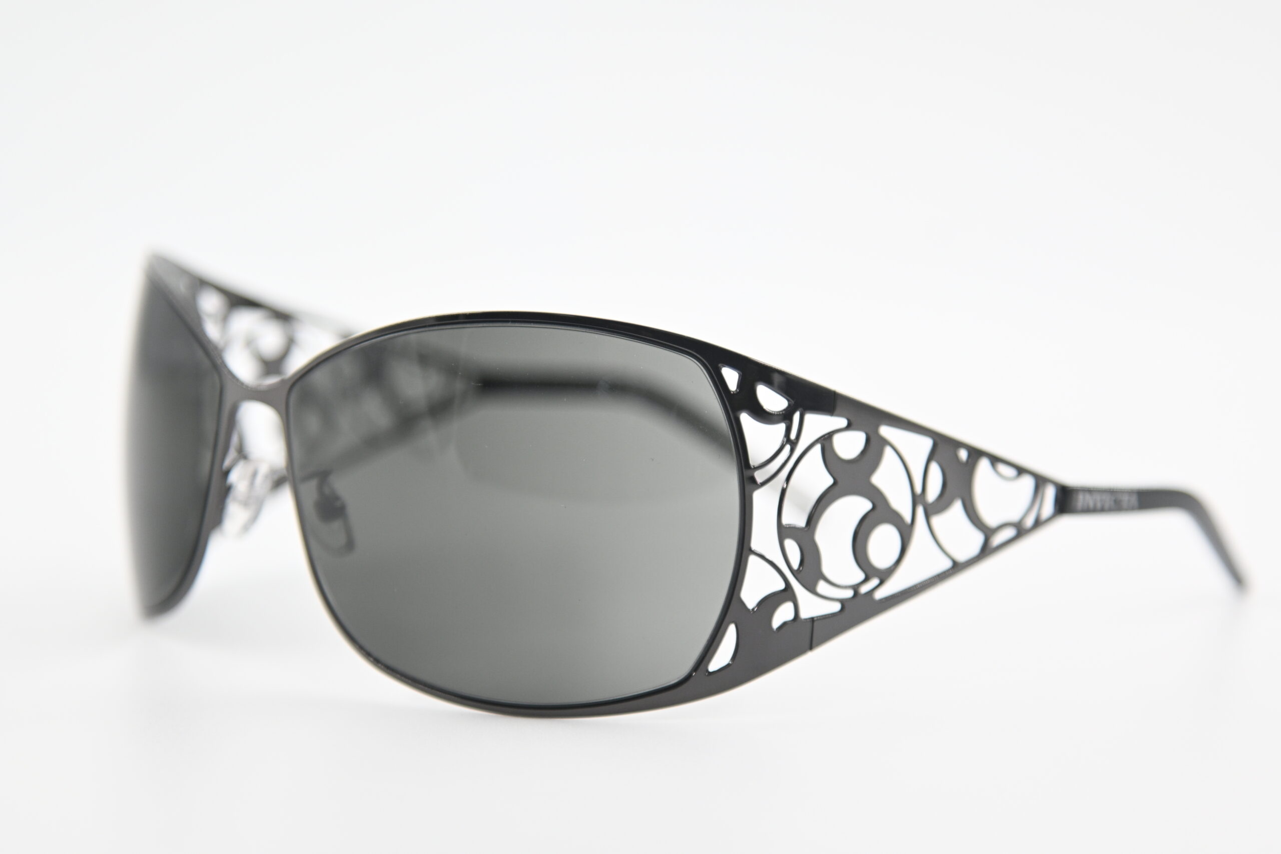 Invicta IEW002-03 Black Wraparound Sunglasses Filigree Cutout Temples - Image 2