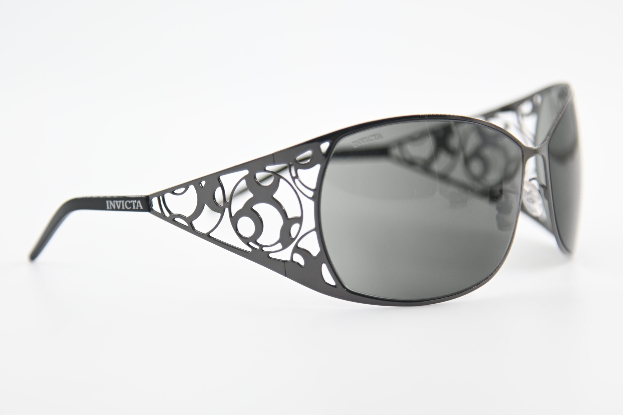 Invicta IEW002-03 Black Wraparound Sunglasses Filigree Cutout Temples - Image 6