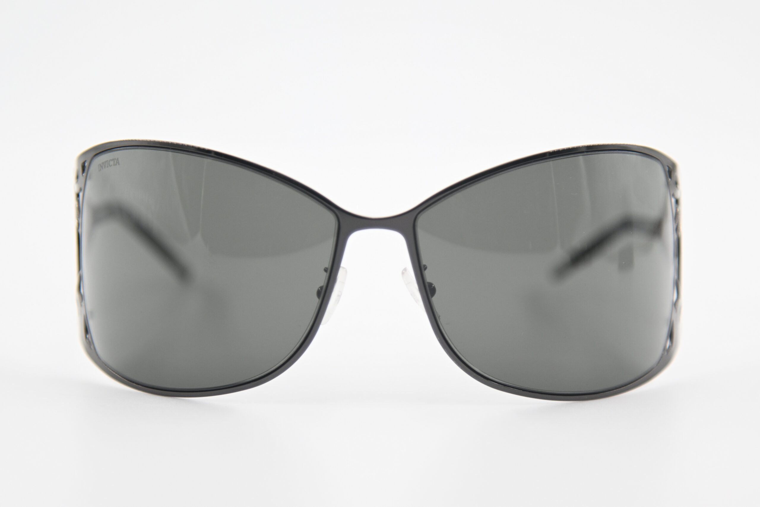Invicta IEW002-03 Black Wraparound Sunglasses Filigree Cutout Temples