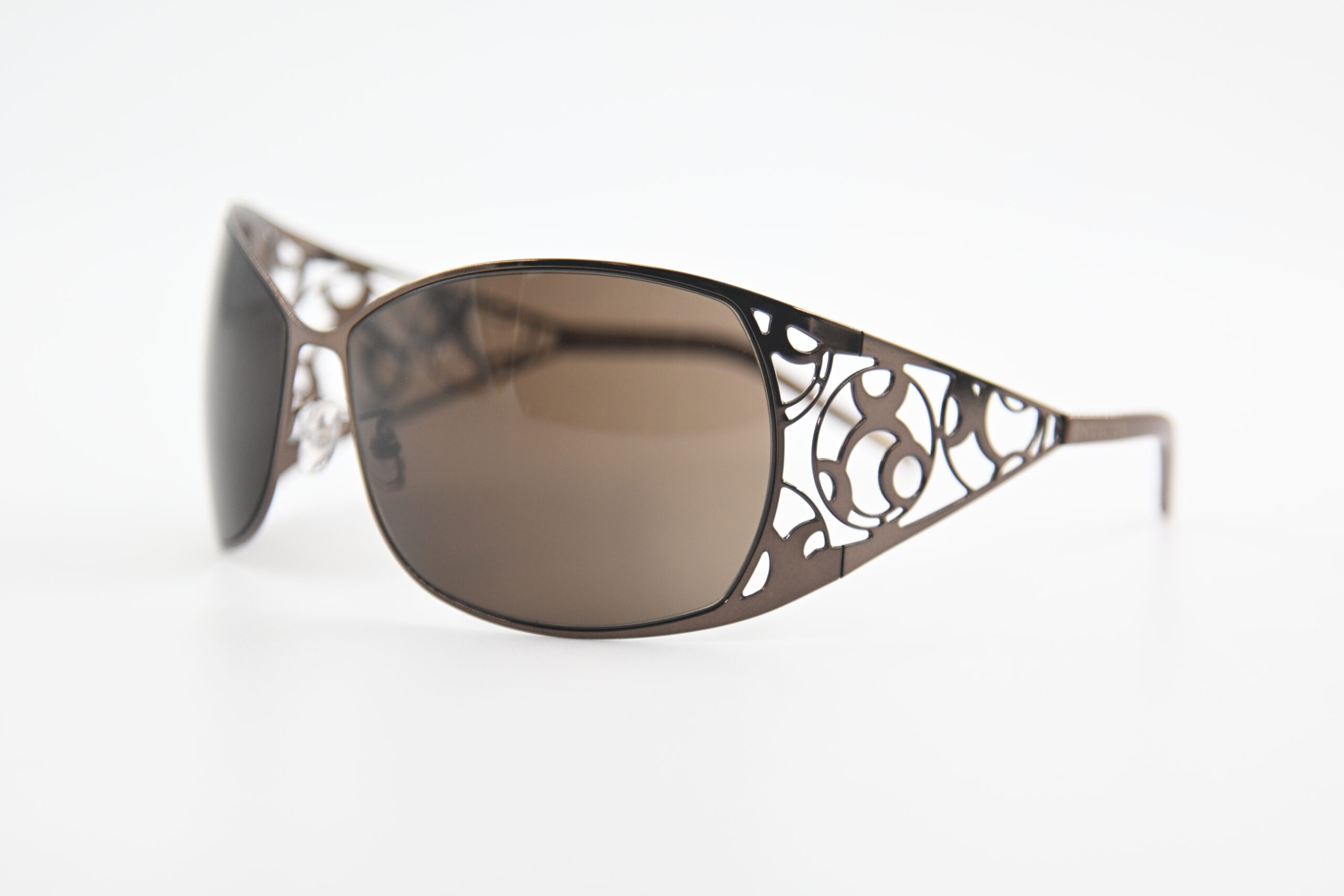 Invicta IEW002-04 Bronze Wraparound Sunglasses Filigree Cutout Temples Brown Lenses