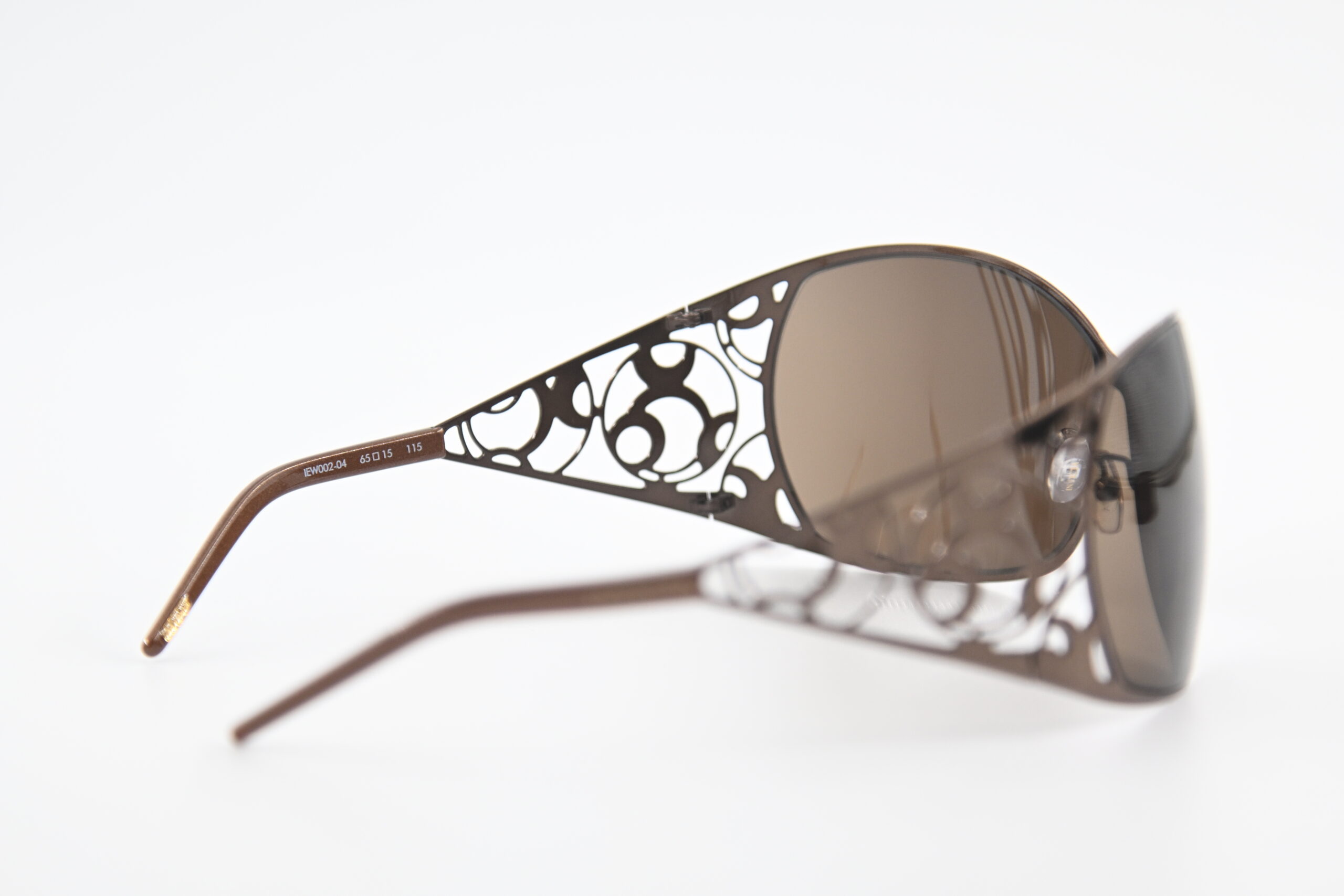 Invicta IEW002-04 Bronze Wraparound Sunglasses Filigree Cutout Temples Brown Lenses