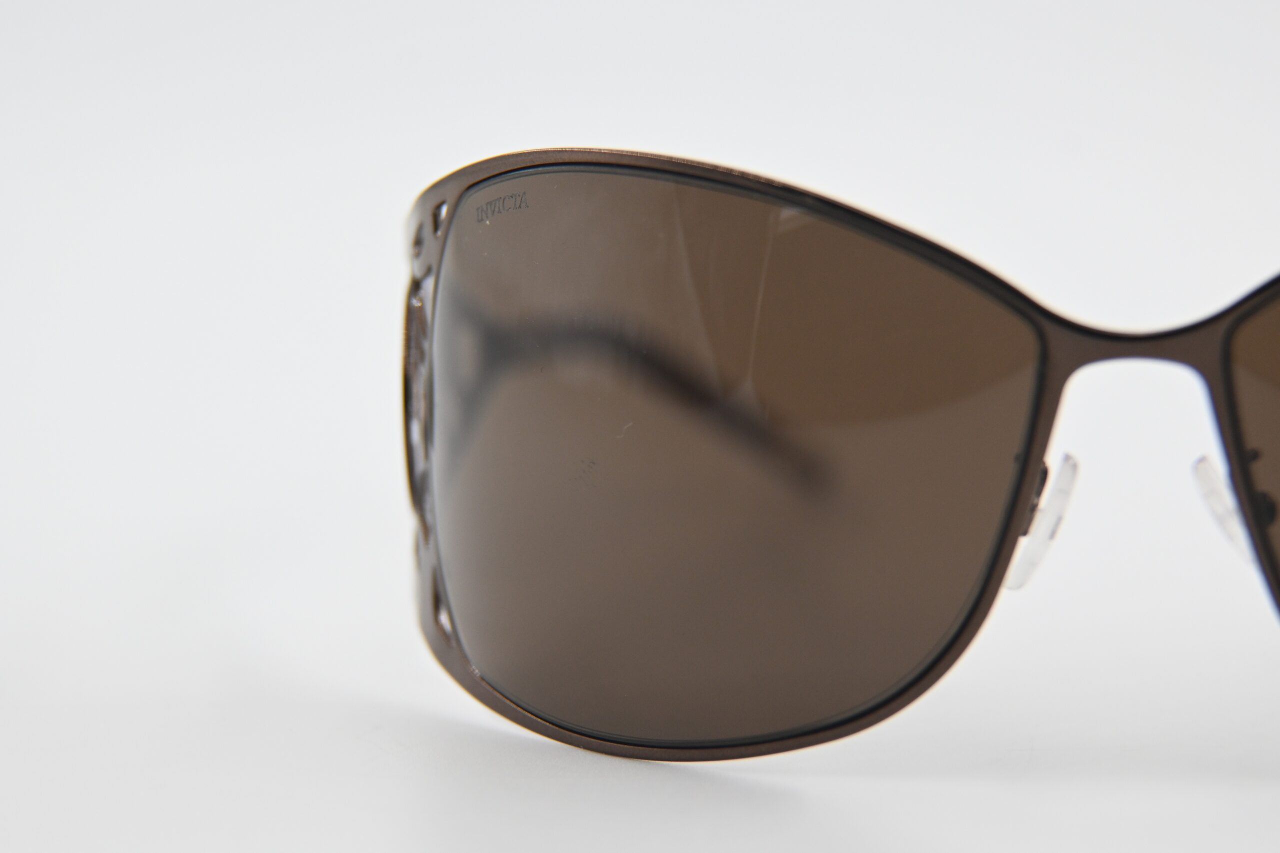 Invicta IEW002-04 Bronze Wraparound Sunglasses Filigree Cutout Temples Brown Lenses