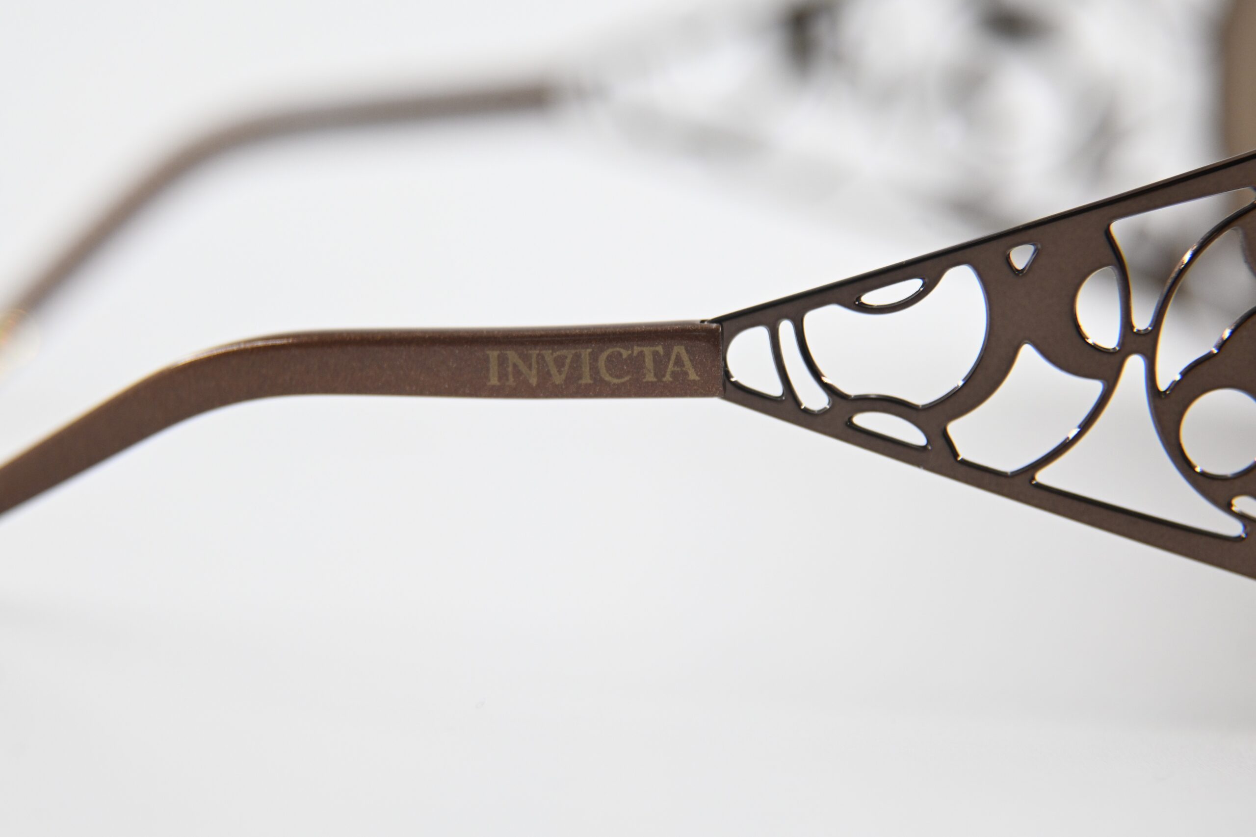 Invicta IEW002-04 Bronze Wraparound Sunglasses Filigree Cutout Temples Brown Lenses