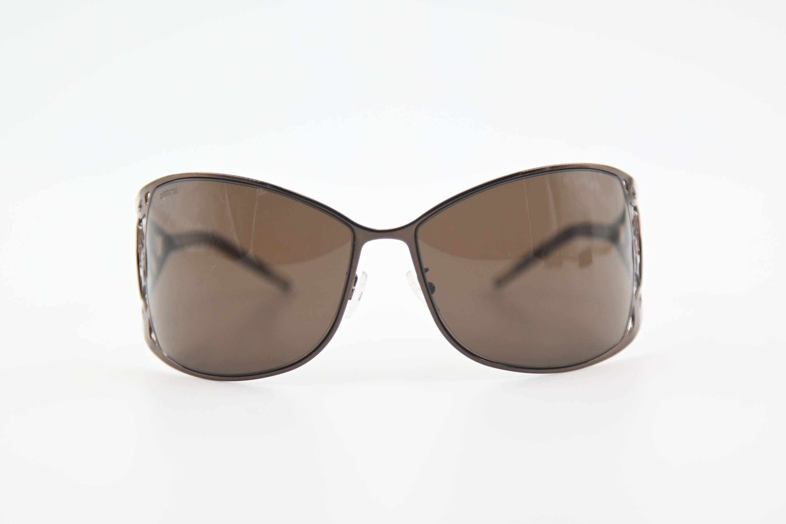 Invicta IEW002-04 Bronze Wraparound Sunglasses Filigree Cutout Temples Brown Lenses