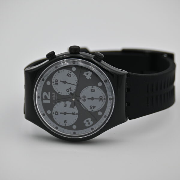 Swatch Chrono All-Black Quartz Chronograph Rubber Strap Swiss Made
