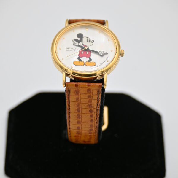 Seiko Quartz Disney Mickey Mouse Gold-Tone Dress Watch Tan Leather Strap