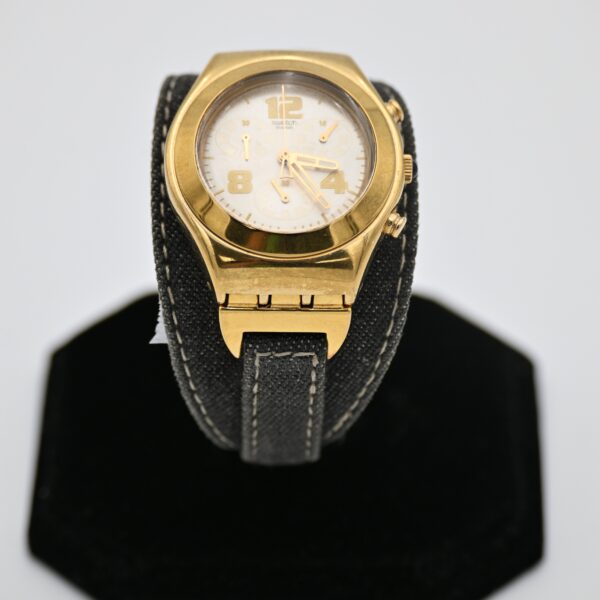 Swatch Irony Chrono Gold-Tone Double-Wrap Dark Denim Strap Ladies Watch