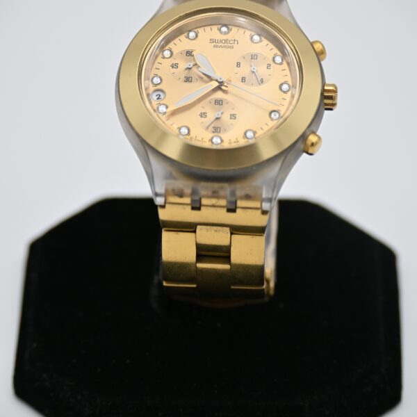 Swatch Irony Diaphane Chrono Gold-Tone Crystal Indices Bracelet Swiss Made