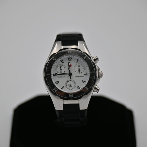 Michele Tahitian Chronograph Stainless Steel Watch Black Rubber Strap MWW12D