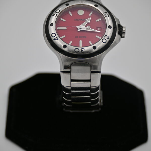 Movado Swiss Made 200 Meters Diver Red Dial Stainless Steel Sport Watch