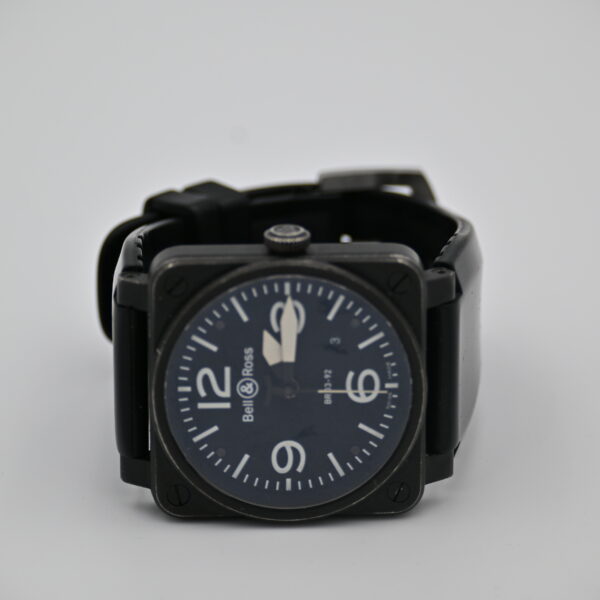 Bell & Ross BR03-92 Carbon Matte Black Square Aviation Watch, Rubber Strap