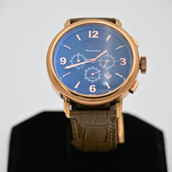 XO Retro MCMLX Chronograph Rose Gold-Tone Blue Dial Watch, Olive Leather Strap