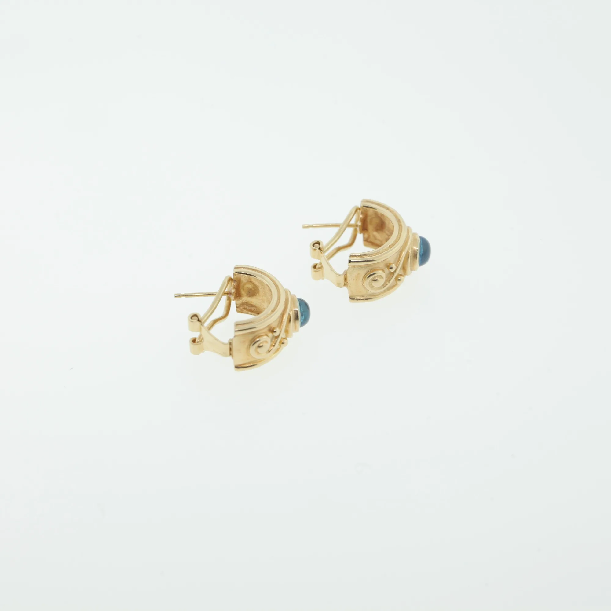 Close-up rear angle of the clip backs and post fittings on both earrings