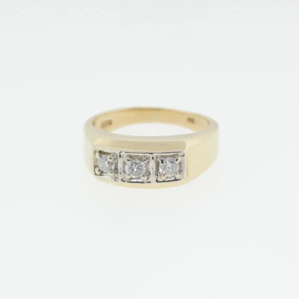 Front-facing view of the ring displaying the three prong-set stones in a row
